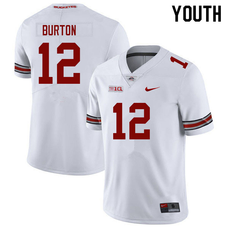 Ohio State Buckeyes Caleb Burton Youth #12 White Authentic Stitched College Football Jersey